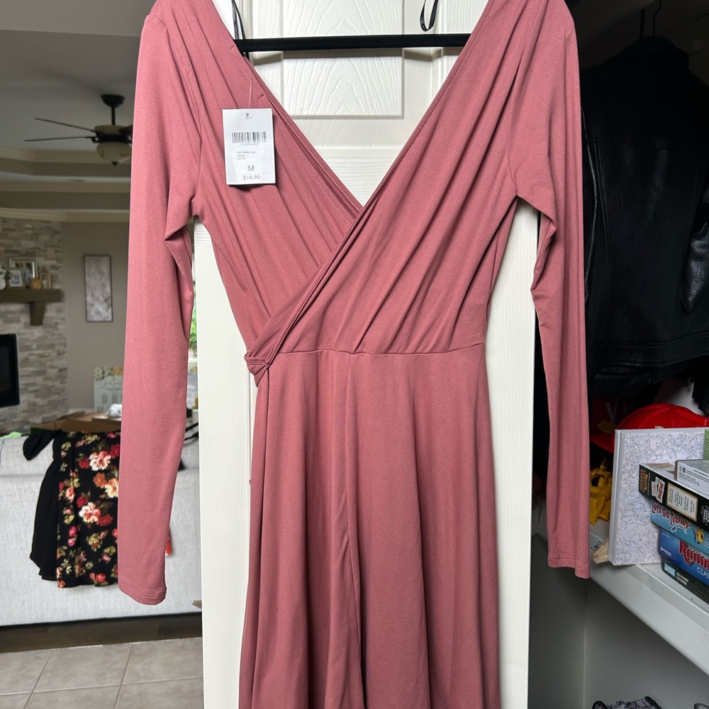Forever 21 Pink Long Sleeve Wrap Sundress